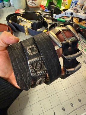 Vintage 1990s Istante by Gianni Versace Black Leather Statement Belt. Size 85